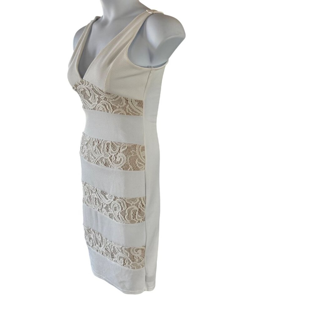 White Sleeveless Lace Panel Dress Love by Chesley V-Neck Scoop Back Large - Picture 4 of 10